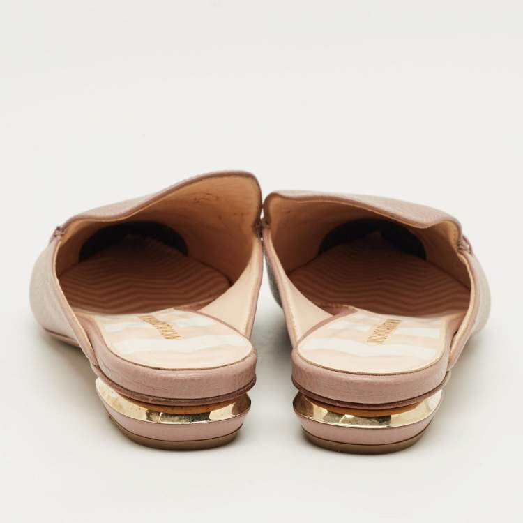 Pre Owned Nicholas Kirkwood Beige Leather Beya Pointed Toe Flat Mules Size 38