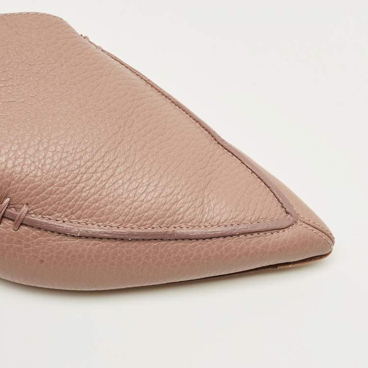 Pre Owned Nicholas Kirkwood Beige Leather Beya Pointed Toe Flat Mules Size 38