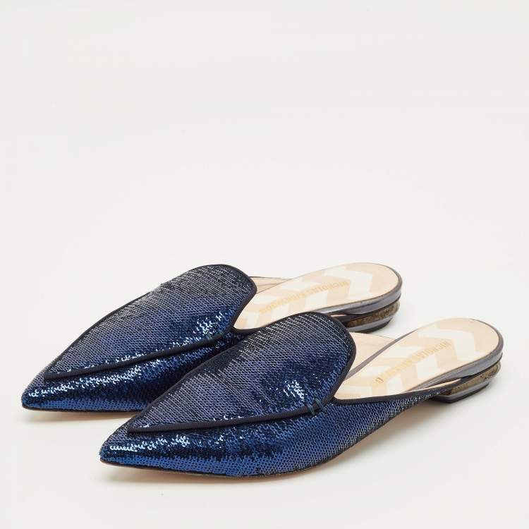 Pre Owned Nicholas Kirkwood Beya Size 38 Blue Sequins Mules