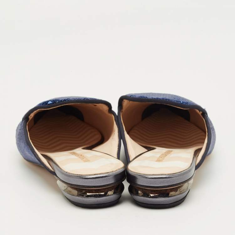 Pre Owned Nicholas Kirkwood Beya Size 38 Blue Sequins Mules