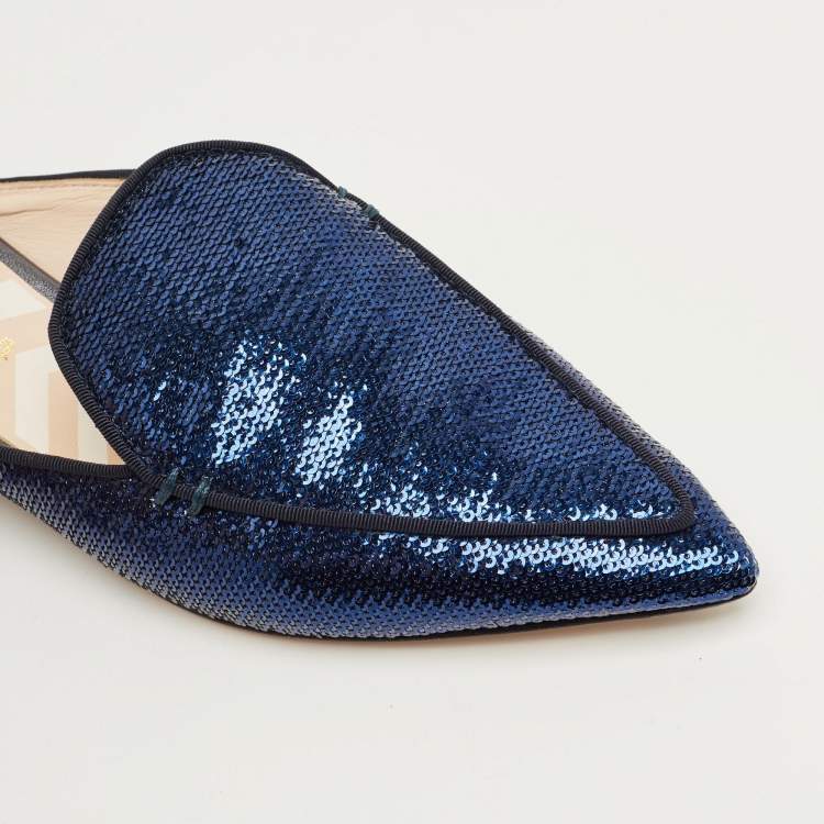Pre Owned Nicholas Kirkwood Beya Size 38 Blue Sequins Mules