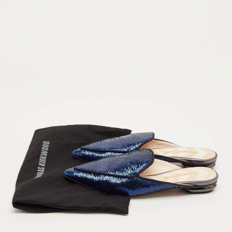 Pre Owned Nicholas Kirkwood Beya Size 38 Blue Sequins Mules