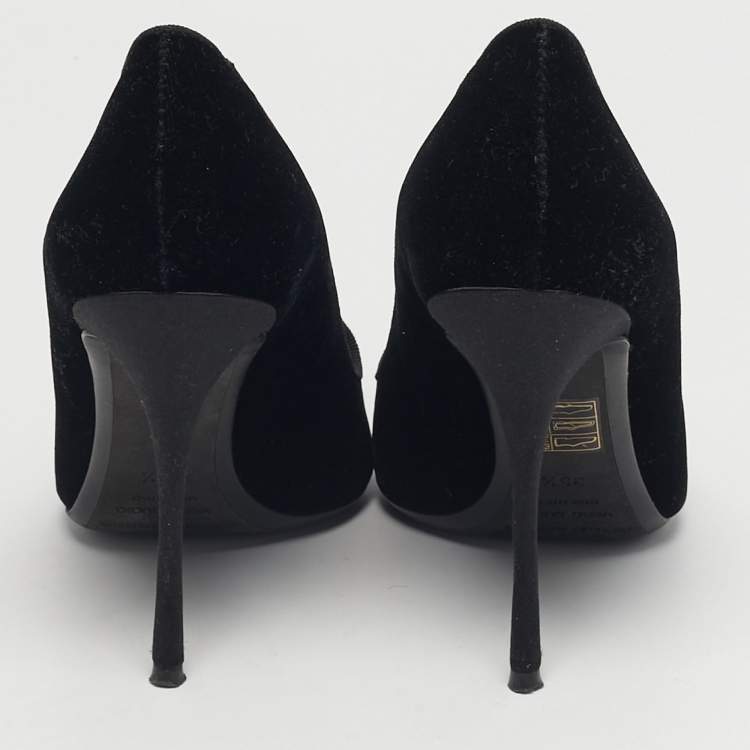 Pre Owned Nicholas Kirkwood Size 35.5 Black Velvet Eye Motif Pointed Toe Pumps