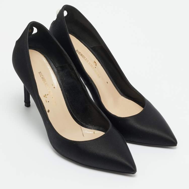 Pre Owned Nicholas Kirkwood Size 35 Black Satin Faux Pearl Detail Pumps