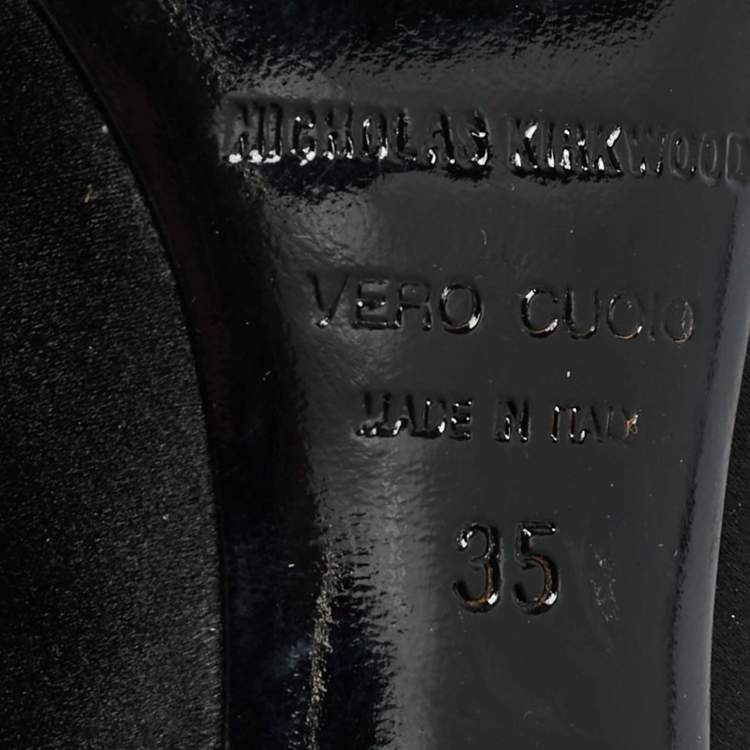 Pre Owned Nicholas Kirkwood Size 35 Black Satin Faux Pearl Detail Pumps