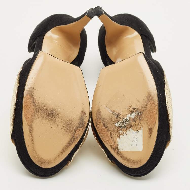 Pre Owned Nicholas Kirkwood Size 37 Black/Gold Leather and Suede Platform Sandals