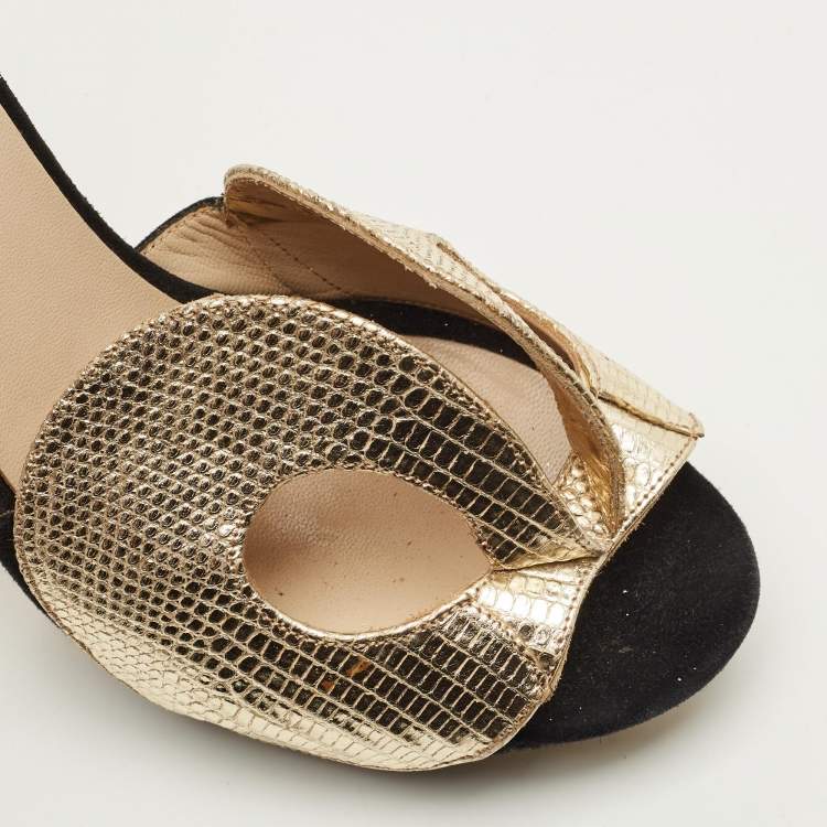 Pre Owned Nicholas Kirkwood Size 37 Black/Gold Leather and Suede Platform Sandals