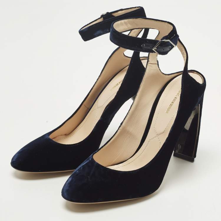 Pre Owned Nicholas Kirkwood lola Size 40.5 Navy Blue Velvet Pumps
