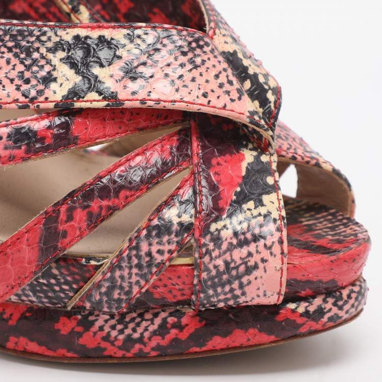 Pre Owned Nicholas Kirkwood Size 39 Multicolor Python Leather Platform T-Strap Sandals