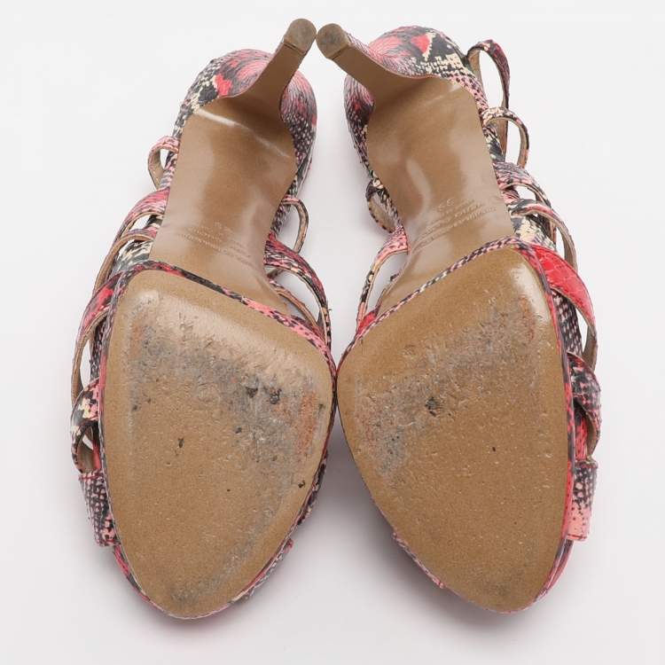 Pre Owned Nicholas Kirkwood Size 39 Multicolor Python Leather Platform T-Strap Sandals