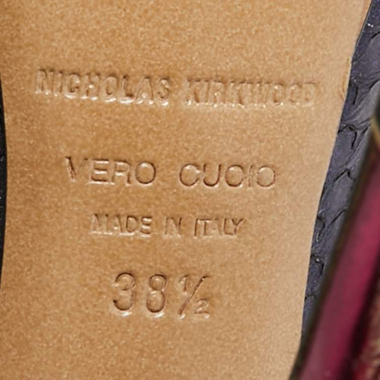 Pre Owned Nicholas Kirkwood Size 38.5 Navy Blue Python Leather Peep Toe Slingback Pumps