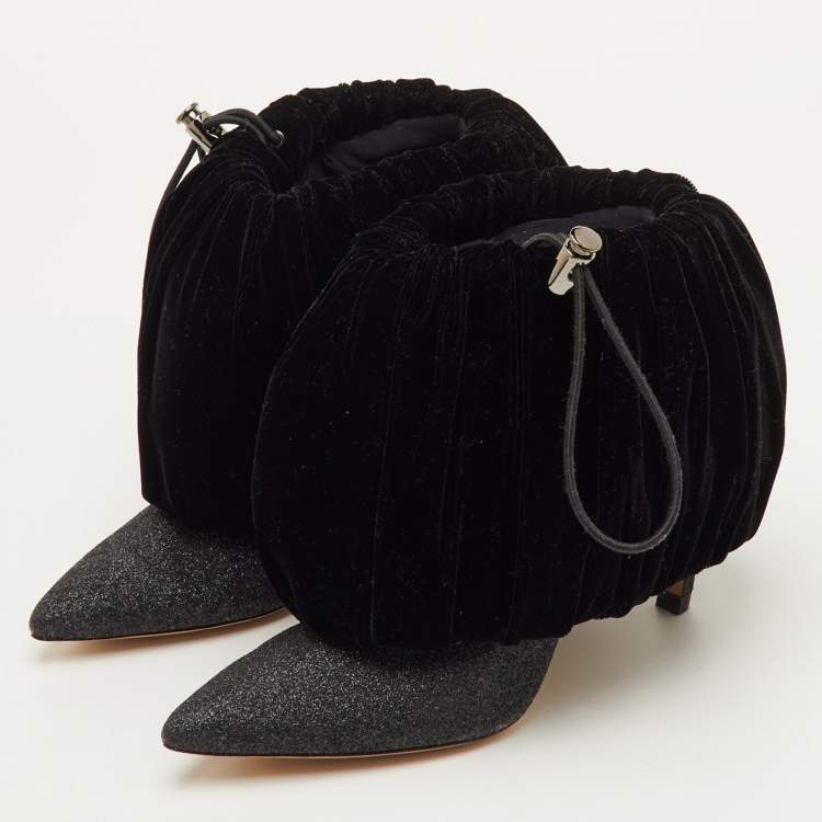 Pre Owned Nicholas Kirkwood Size 40 Black/Metallic Glitter and Velvet Booties
