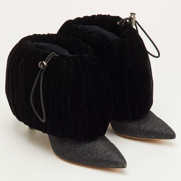Pre Owned Nicholas Kirkwood Size 40 Black/Metallic Glitter and Velvet Booties
