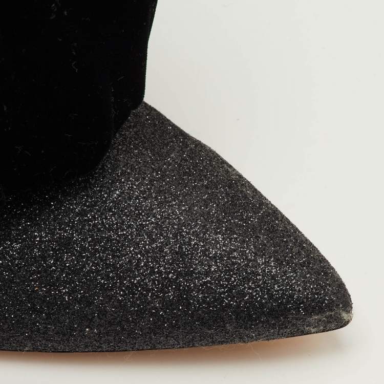Pre Owned Nicholas Kirkwood Size 40 Black/Metallic Glitter and Velvet Booties