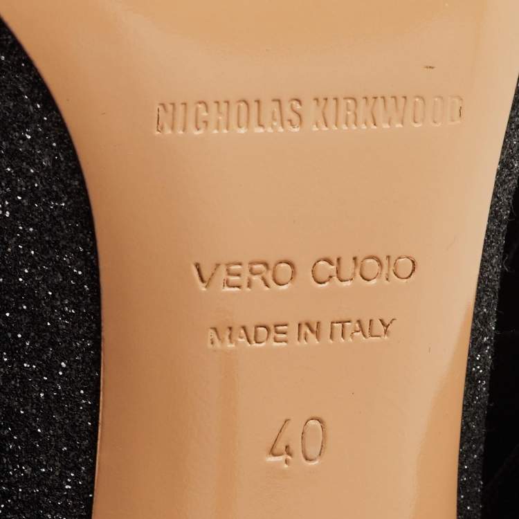 Pre Owned Nicholas Kirkwood Size 40 Black/Metallic Glitter and Velvet Booties