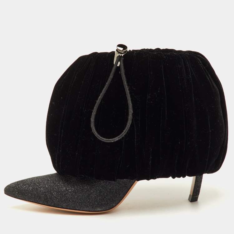 Pre Owned Nicholas Kirkwood Size 40 Black/Metallic Glitter and Velvet Booties