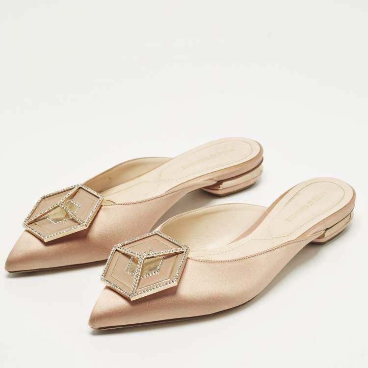 Pre Owned Nicholas Kirkwood Eden Size 36.5 Beige Satin Crystals Embellished Mules