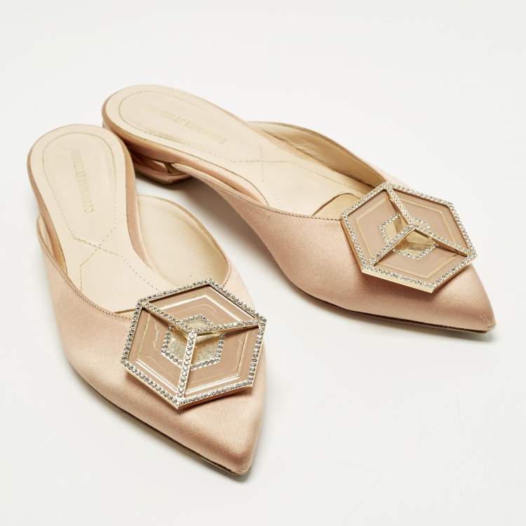 Pre Owned Nicholas Kirkwood Eden Size 36.5 Beige Satin Crystals Embellished Mules