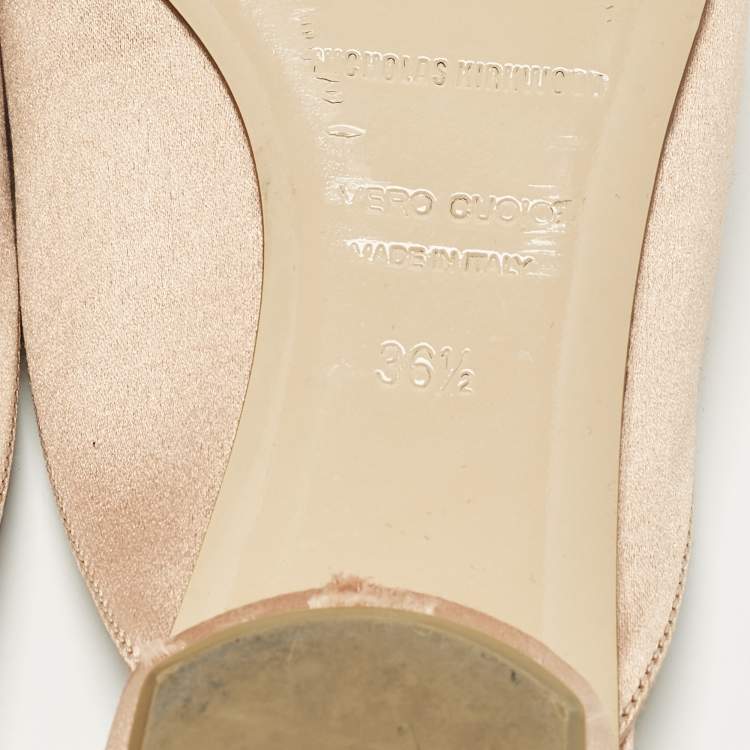 Pre Owned Nicholas Kirkwood Eden Size 36.5 Beige Satin Crystals Embellished Mules