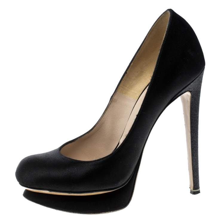 Pre Owned Nicholas Kirkwood Black Satin Platform Pumps Size 35.5