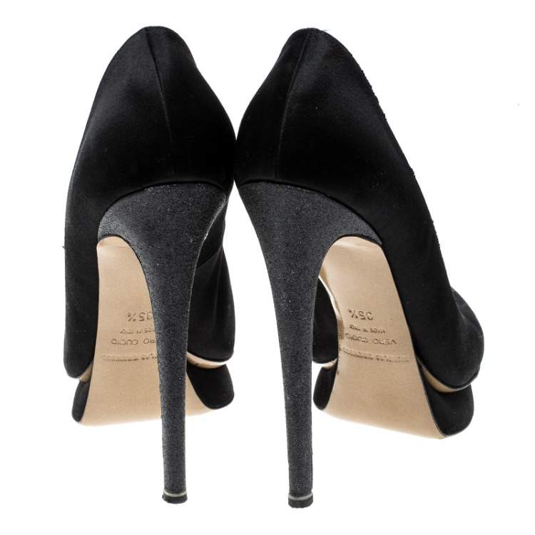 Pre Owned Nicholas Kirkwood Black Satin Platform Pumps Size 35.5