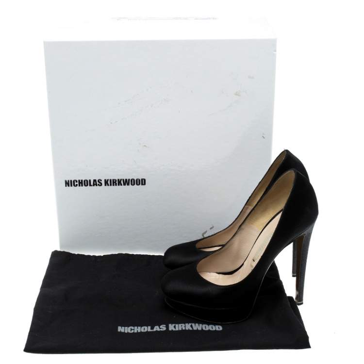 Pre Owned Nicholas Kirkwood Black Satin Platform Pumps Size 35.5