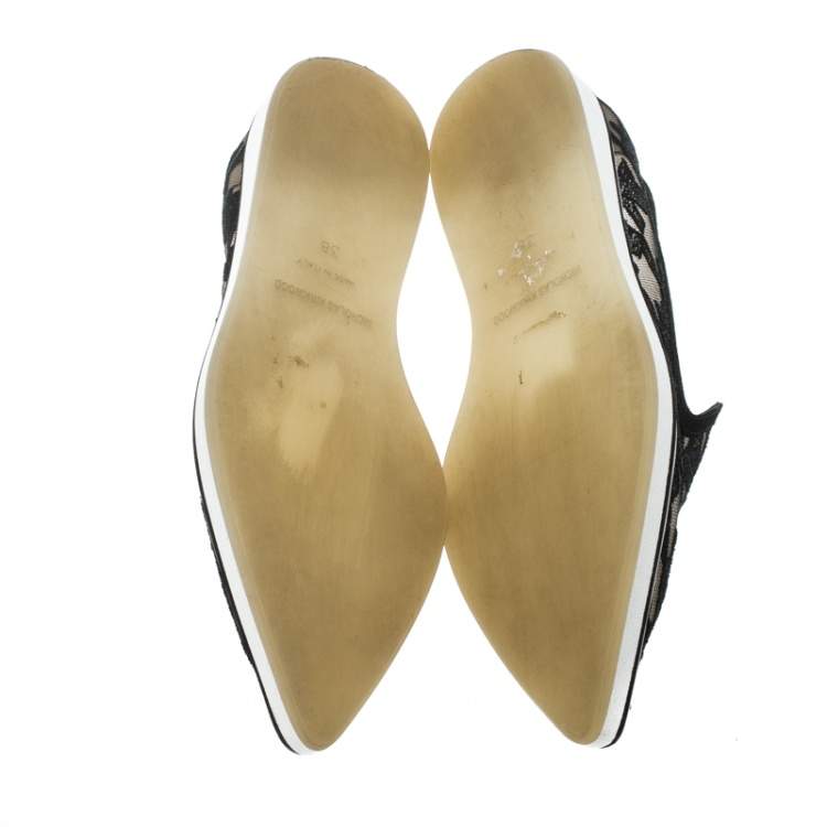 Pre Owned Nicholas Kirkwood Black Mesh and Fabric Alona Hound's Tooth Emroidered Pointed Toe Loafers Size 38