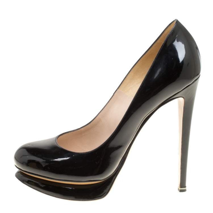 Pre Owned Nicholas Kirkwood Black Patent Platform Pumps Size 38.5