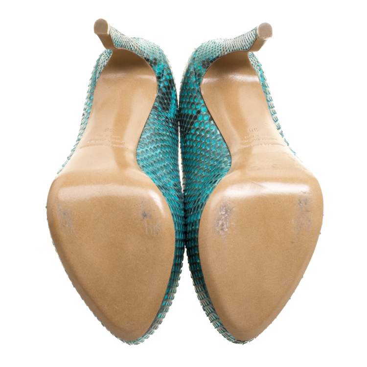 Pre Owned Nicholas Kirkwood Two Tone Python Leather Platform Pumps Size 38