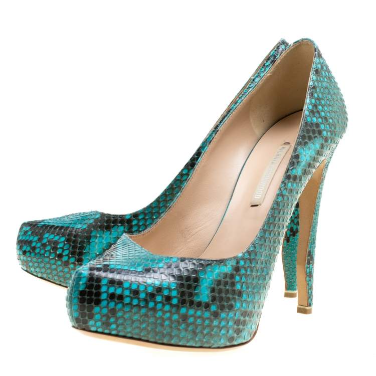 Pre Owned Nicholas Kirkwood Two Tone Python Leather Platform Pumps Size 38