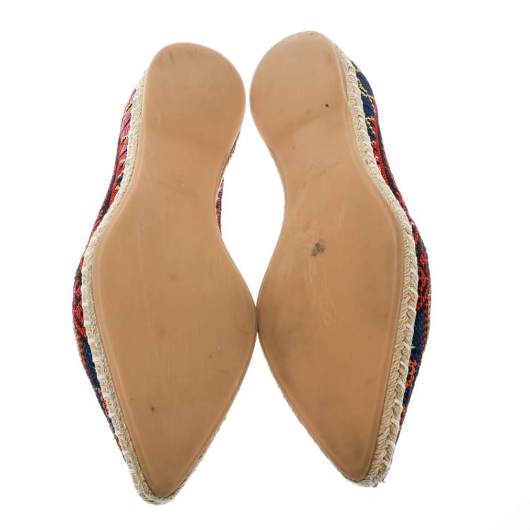 Pre Owned Nicholas Kirkwood Black/Multicolor Embroidered Fabric Mexican Pointed Toe Espadrilles Size 39