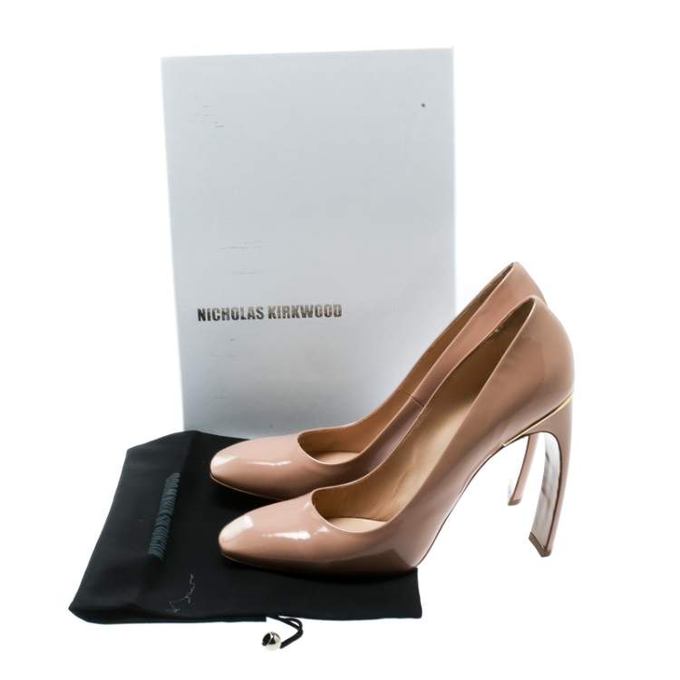 Pre Owned Nicholas Kirkwood Beige Patent Leather Square Toe Pumps Size 40.5