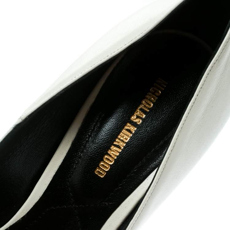 Pre Owned Nicholas Kirkwood White Leather Hexagon Pointed Toe Pumps Size 37.5