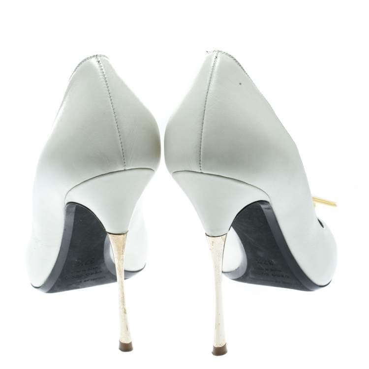 Pre Owned Nicholas Kirkwood White Leather Hexagon Pointed Toe Pumps Size 37.5