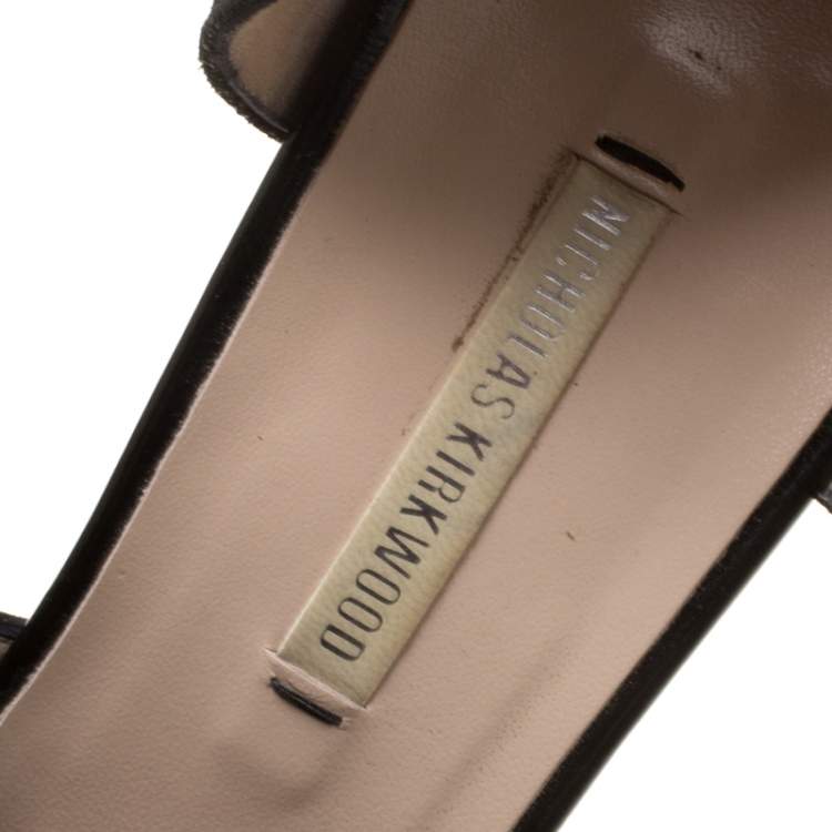 Pre Owned Nicholas Kirkwood Monochrome Suede Cut Out Platform Peep Toe Sandals Size 38.5