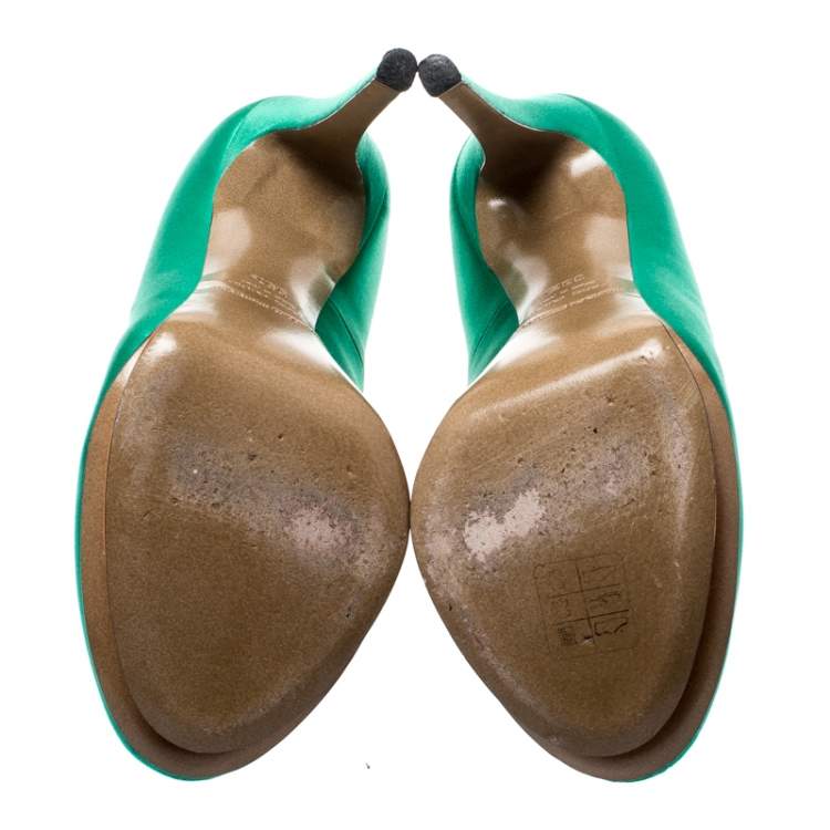 Pre Owned Nicholas Kirkwood Green Satin Platform Pumps Size 36.5
