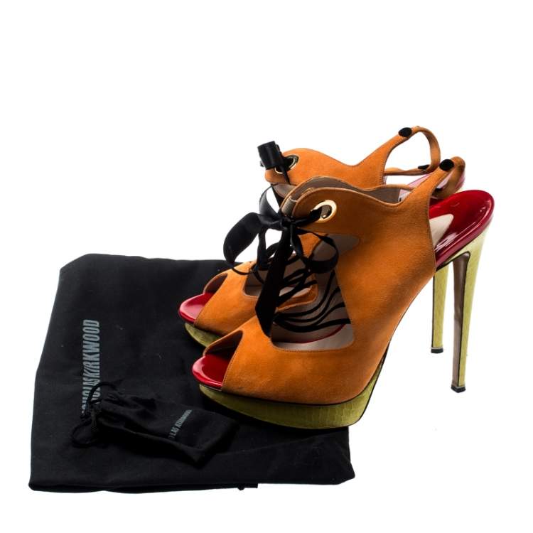 Pre Owned  Nicholas Kirkwood Multicolor Suede And Elaphe Python Cut Out Platform Slingback Sandals Size 38