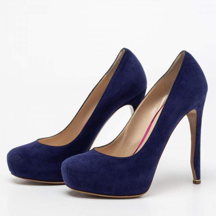 Pre Owned Nicholas Kirkwood Blue Suede Platform Pumps Size 36.5