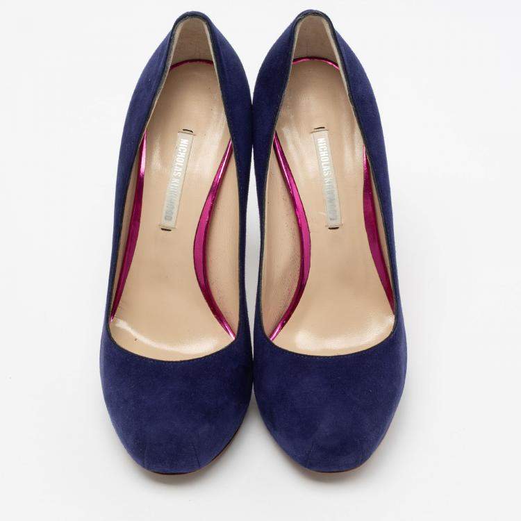 Pre Owned Nicholas Kirkwood Blue Suede Platform Pumps Size 36.5