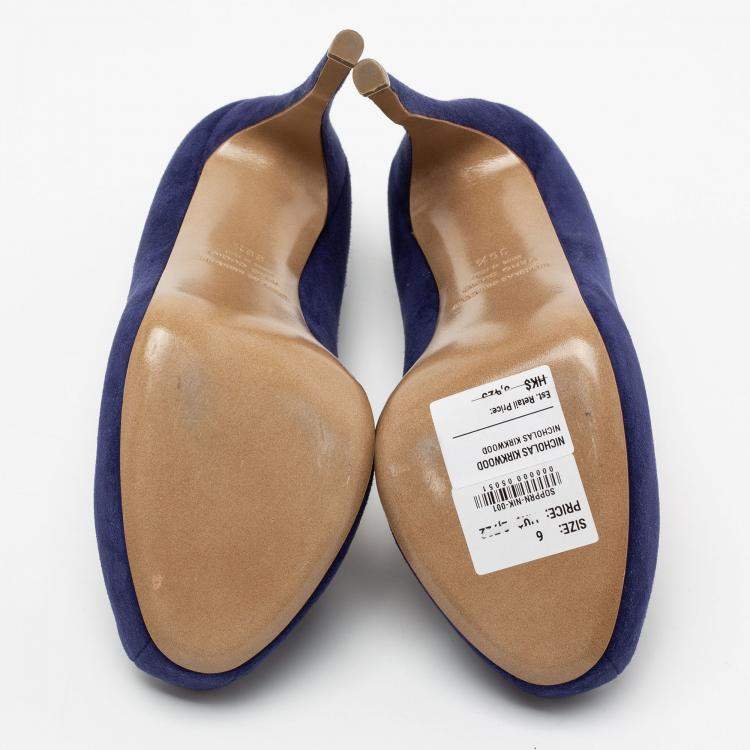 Pre Owned Nicholas Kirkwood Blue Suede Platform Pumps Size 36.5