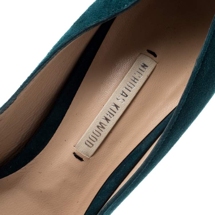 Pre Owned Nicholas Kirkwood Blue Suede Ruffle Trimmed Platform Pumps Size 36.5