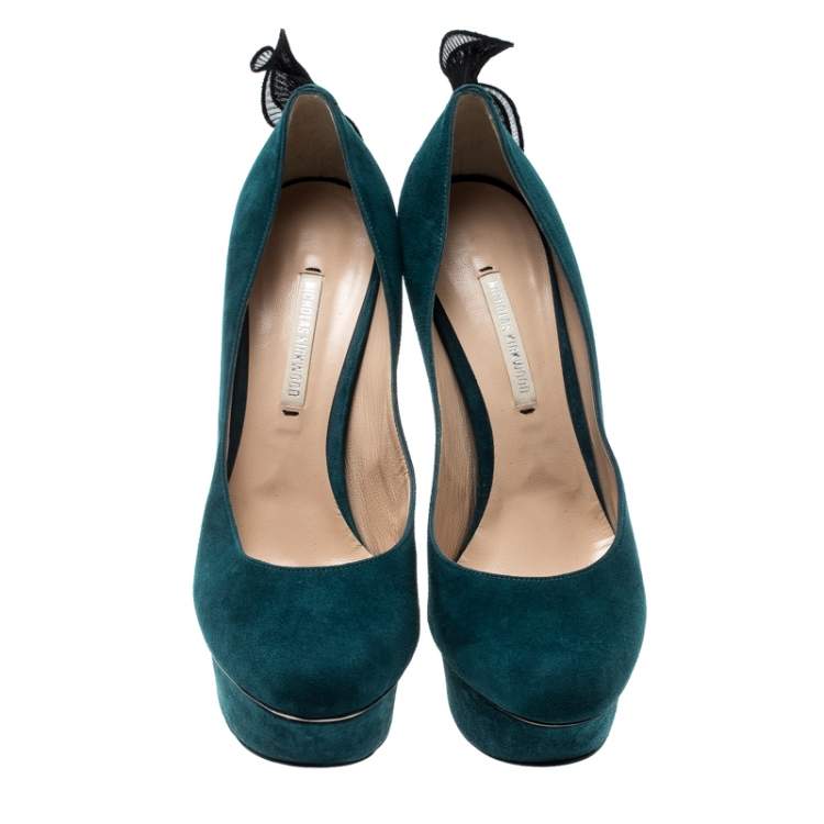 Pre Owned Nicholas Kirkwood Blue Suede Ruffle Trimmed Platform Pumps Size 36.5
