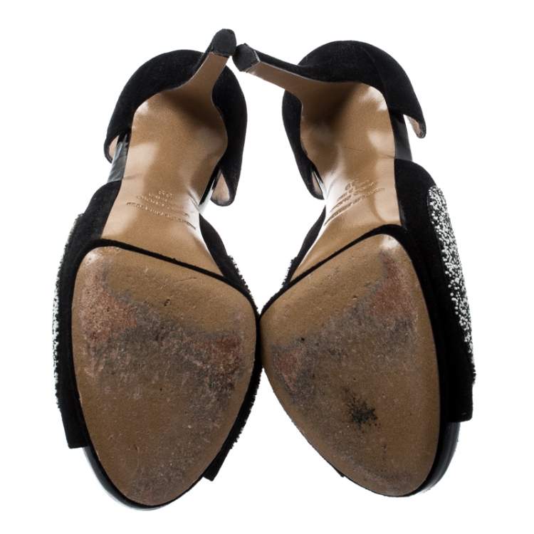 Pre Owned Nicholas Kirkwood Monochrome Suede Cut Out Peep Toe Platform Sandals Size 39