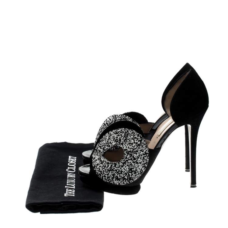 Pre Owned Nicholas Kirkwood Monochrome Suede Cut Out Peep Toe Platform Sandals Size 39