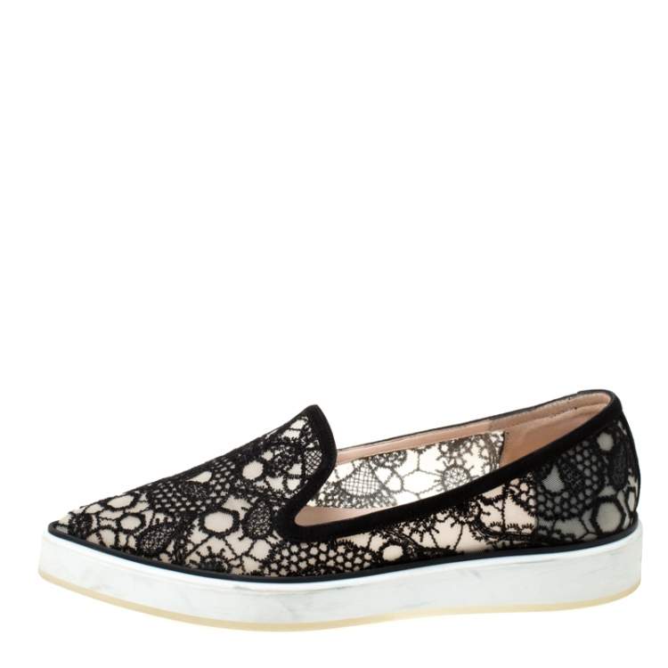 Pre Owned Nicholas Kirkwood Black Lace Alona Pointed Toe Platform Loafers Size 36