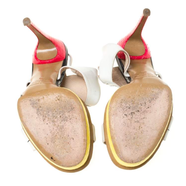 Pre Owned Nicholas Kirkwood Multicolor Flower Leather and Python Platform Sandals Size 39