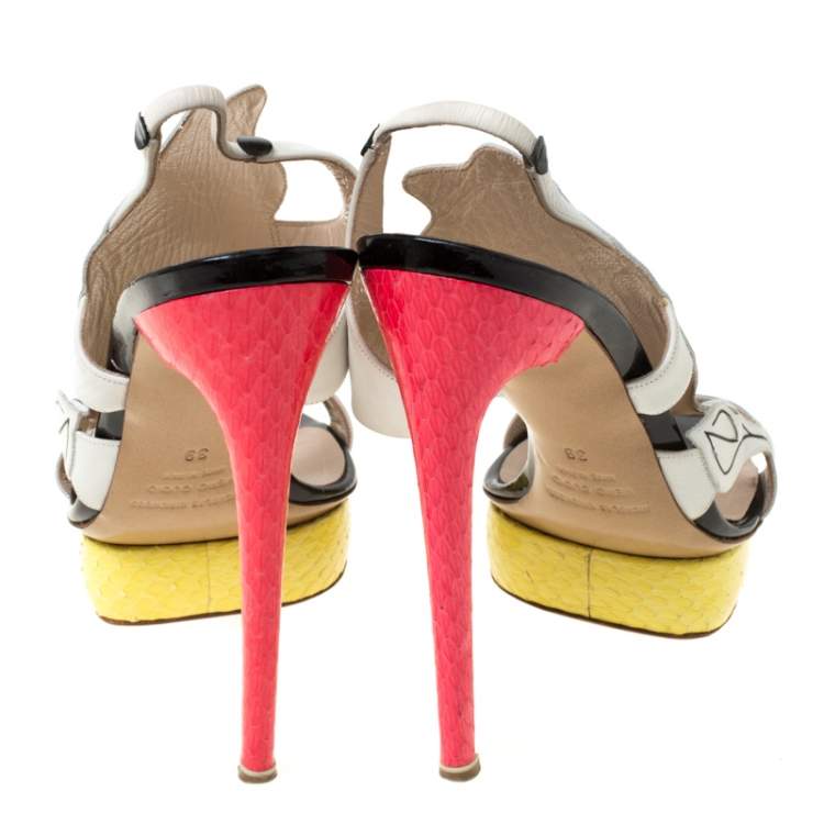 Pre Owned Nicholas Kirkwood Multicolor Flower Leather and Python Platform Sandals Size 39