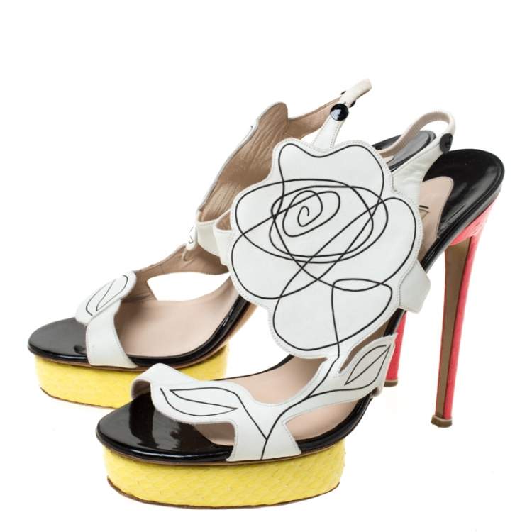 Pre Owned Nicholas Kirkwood Multicolor Flower Leather and Python Platform Sandals Size 39