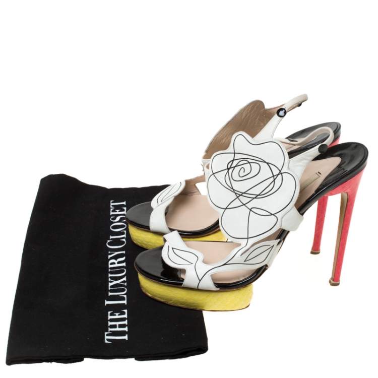 Pre Owned Nicholas Kirkwood Multicolor Flower Leather and Python Platform Sandals Size 39