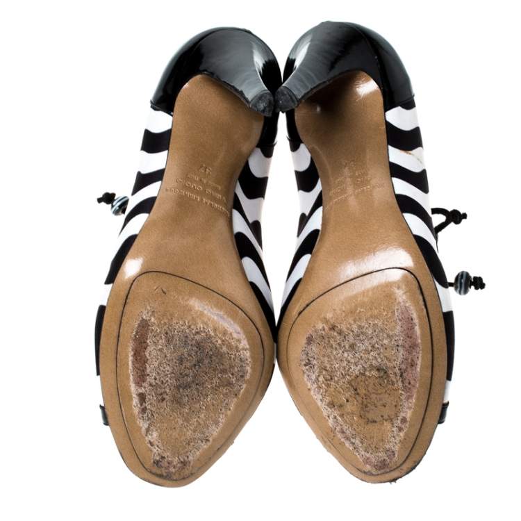 Pre Owned Nicholas Kirkwood Monochrome Satin And Patent Leather Cut Out Strappy Sandals Size 37